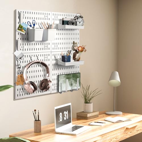 SHGJ&SOFT PegBoard Combination Kit, Pegboards and Accessories Modular Hanging, Wall Organizer Pegboard for Home and Office,24″×24″, Wall Mount Display Pegboard Panel Kits (White, 4 Pieces) - Image 4