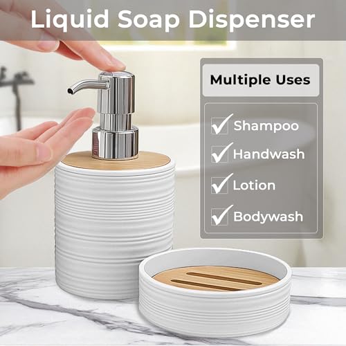 Image of Story@Home 4 Pieces Bathroom Accessories Set | Toothbrush Holder, Soap Dispenser, Mouth Wash Cup & Soap Dish for Home Kitchen & Bathroom | Bathroom Essentials for Office - Ash White