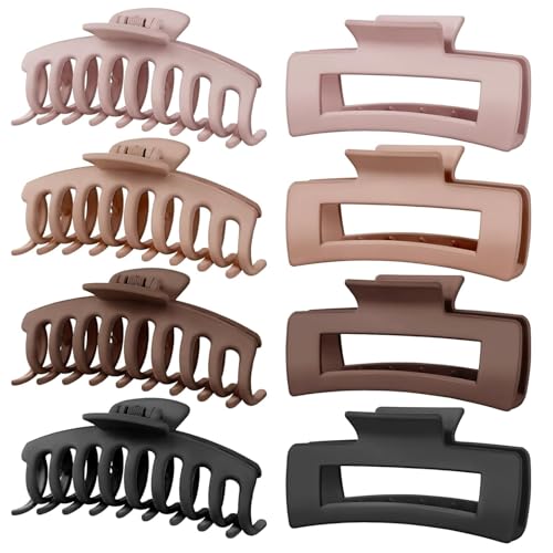 Image of ANNA CREATIONS 8 Pcs Korean Fashion Matte Hair Claw Clips Strong Hold Clutcher for Thick & Thin Hair Accessories Clutches for Women & Girls