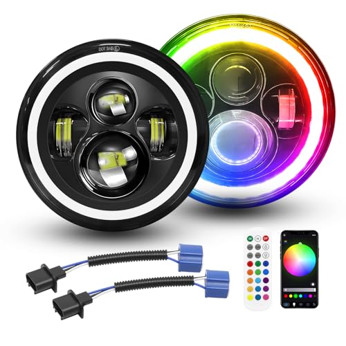 Willpower 2x Fari LED 7 Pollici 50W 5000lm, Faro a Led Bianco + RGB, Rotonda Luci Fuoristrada DRL HI LO Fascio Anteriore Faro Lampada per Wrangler JK TJ LJ CJ Auto Hummer Moto