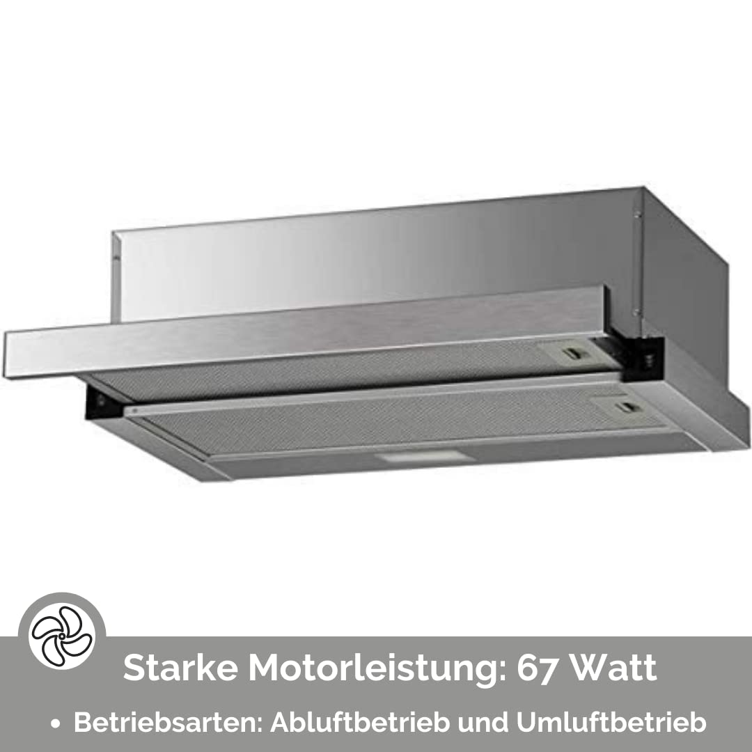 PKM Einbau-Dunstabzugshaube FS 1-60 BSPY 60 cm ausziehbar silber Edelstahlblende Abluft Umluft