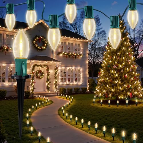 Christmas Pathway Lights Outdoor, 26 FT Connectable C9 LED Christmas Lights Outdoor, Waterproof...
