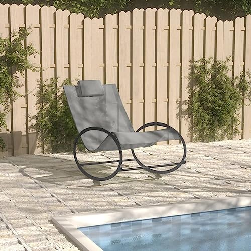 SKTQYQO Lettino Prendisole con Cuscino in Acciaio e Textilene Grigio, Sedia a Dondolo Ergonomica per Giardino Patio Piscina, Telaio Robusto e Tessuto Traspirante Resistenti agli