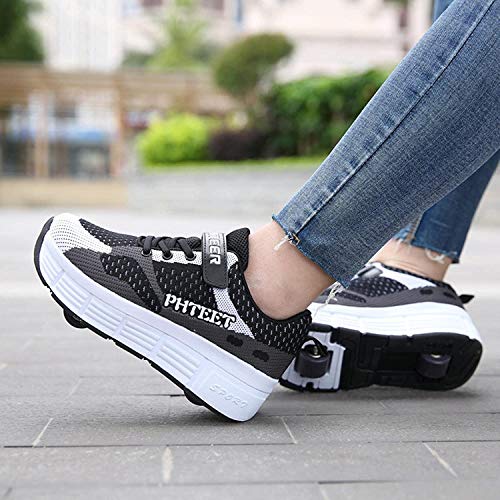 XRDSHY Chaussures De Patin À roulettes pour Enfants Double Roues Chaussures De Skateboard Rétractable Chaussures De Sport en Plein Air pour Garçons Et Filles,Black-EU37 Cover