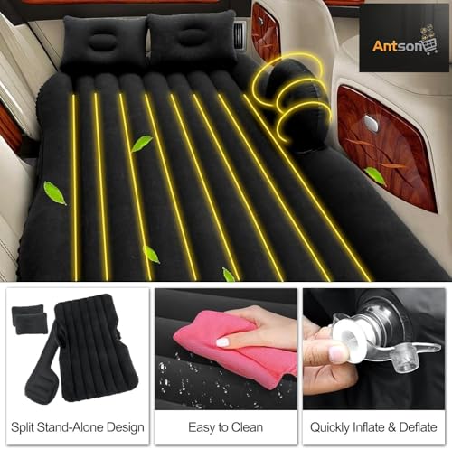 Image of Antson Premium Car Inflatable Bed with Pump & 2 Air Pillow | Quick Inflatable Back Seat Bed | Car Inflatable Mattres | Car Bed Mattress | Car Bed for Kids,Travel,Trip,Camping,Picnic, Beach (Black)