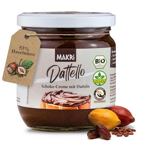 Dattello Haselnusscreme | Bio Schoko-Haselnuss-Aufstrich mit Datteln | Schokocreme Ohne Raffinierten Zucker Vegan & Cremig | MAKRi Schokoladenaufstrich 400 g (1 Glas)