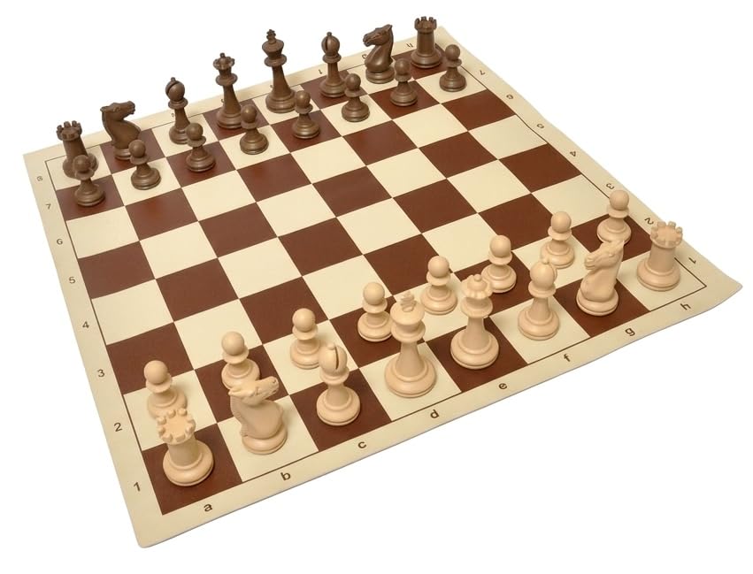 Image of PALM ROYAL HANDICRAFTS 17x17 inches Portable Travel Chess Set - Roll-Up Vinyl Board with Staunton Chessmen and Zippered Carrying Case - Perfect for Tournaments, Schools, and Outdoor Play.