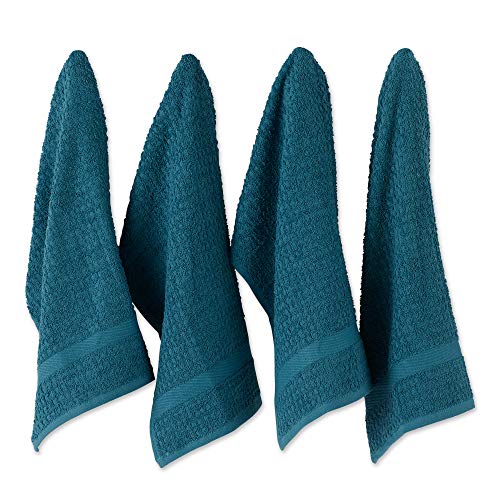 DII Waffle Terry Collection Dishtowel Set, 15x26, Storm Blue 4 Piece