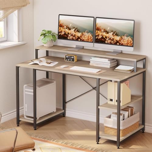 Image of Un-Desk Nova Computer Table for Home Office and Study Table with 3 Shelf Workstation Desk for Desktop Pc Laptop and Gaming with Keyboard Tray Reversible Shelf Left and Right 150 CM Oyster Cream