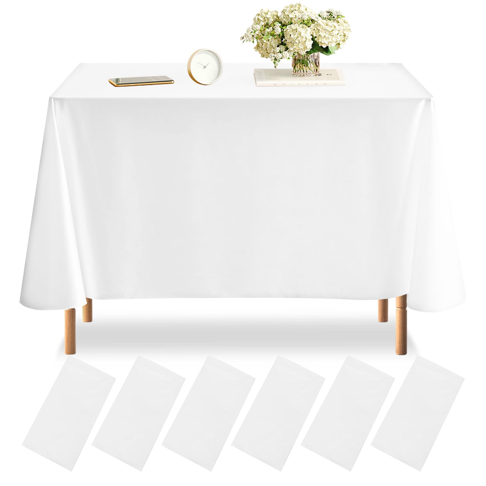KUIRUNRXDisposable Table Cloth, 6 Pack Plastic Table Covers Tablecloth, 54" x 108" Waterproof Oil Spill Proof Table Cover Protector for Wedding, Parties, Picnic, Outdoor & Indoor Uses, White