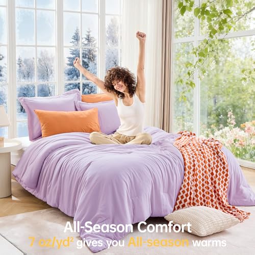 Image of MUXHOMO Full Comforter Sets, All Season Ultra Soft Down Alternative Bedding - 3 Piece Lightweight Bed Set Includes 1 Comforter (82 inchx86 inch) and 2 Pillow Shams (20 inchx26 inch), Crystal Purple
