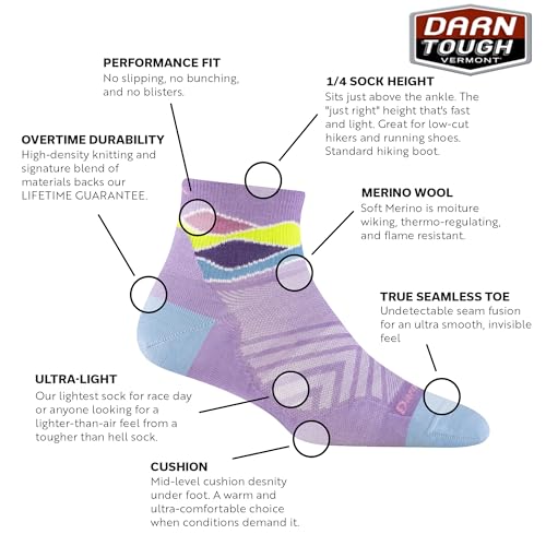 Chaussettes légères Aqua Femme Darn Tough Run Quarter pour course à pied
