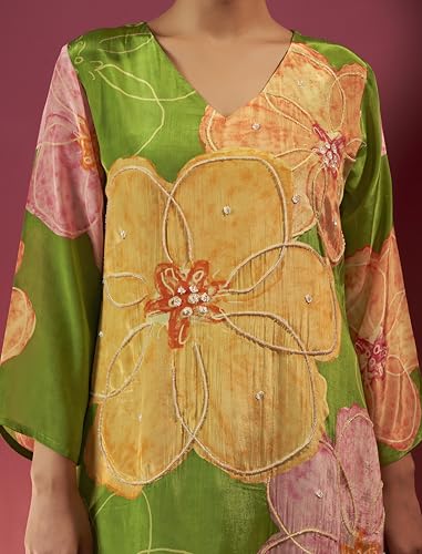 Image of Arangya Women's Pure Crepe Hand Work Co Ord Set for Women l Stylish Modern Kurta with Side Pocket Bottom l Family Gatherings