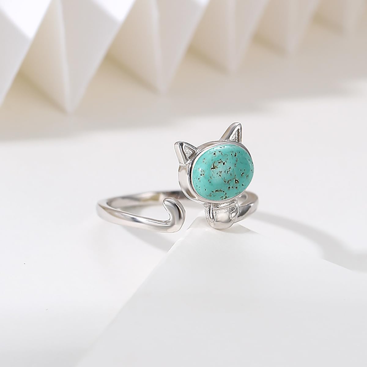 925 Sterling Silver Cute Cat Ring Blank 3X5mm/4X6mm/5X7mm/6X8mm Oval Bezels Ring Setting for Women DIY Jewelry Making Crafts