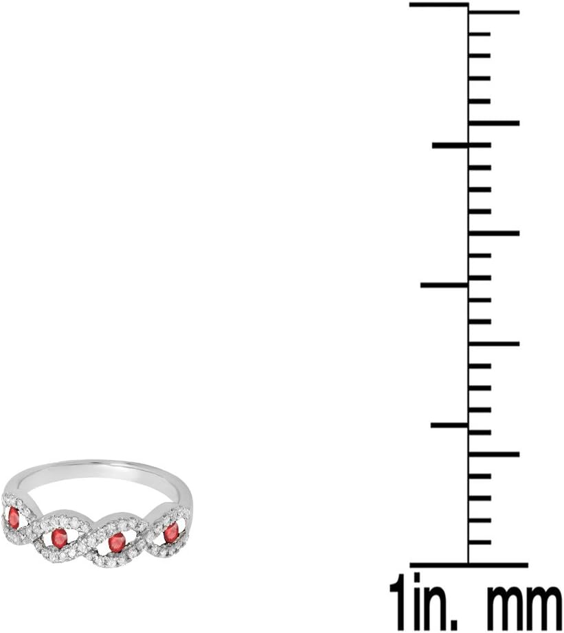 Dazzlingrock Collection Round Ruby & White Diamond Bridal Stackable Anniversary Wedding Band Swirl Ring, 10K Solid White Gold - Image 3