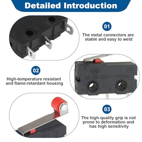 10 Stück MikroschalterEndschalter Mit Rollenhebel 250V 5A SPDT, Mini Mikroschalter Roller, Miniatur Endschalter 1NO 1NC, Limit Switch 3 Pins für Mechanik Elektronische Automaten