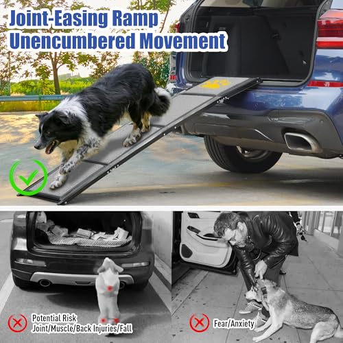 BACOENG Hunderampe Auto Klappbar, Hundetreppe Auto mit Rutschfester Teppich, 160cm rutschfest Hunderampen für Autos, LKWs und SUV, Stabil Rampe Hund für Große Und Mittel Hunde Bis 110kg