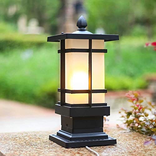 Preisvergleich Produktbild HIGHKAS Moderne regensichere IP44 wasserdichte Schwarze Außensäulenlampe Rostfrei Aluminiumdruckguss Gartenwand Terrassensäulenleuchte Quadratische Glaslaterne Außentischlampen Außen