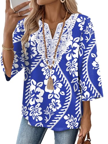 WIHOLL Women Fall Clothes Blouses for Women Dressy Casual Plus Size Fashion Clothing Boho Tops Lace Fall Outfits Women's Tops Tunic Loose Fit Oversized Tshirts White Floral 3XL - 2
