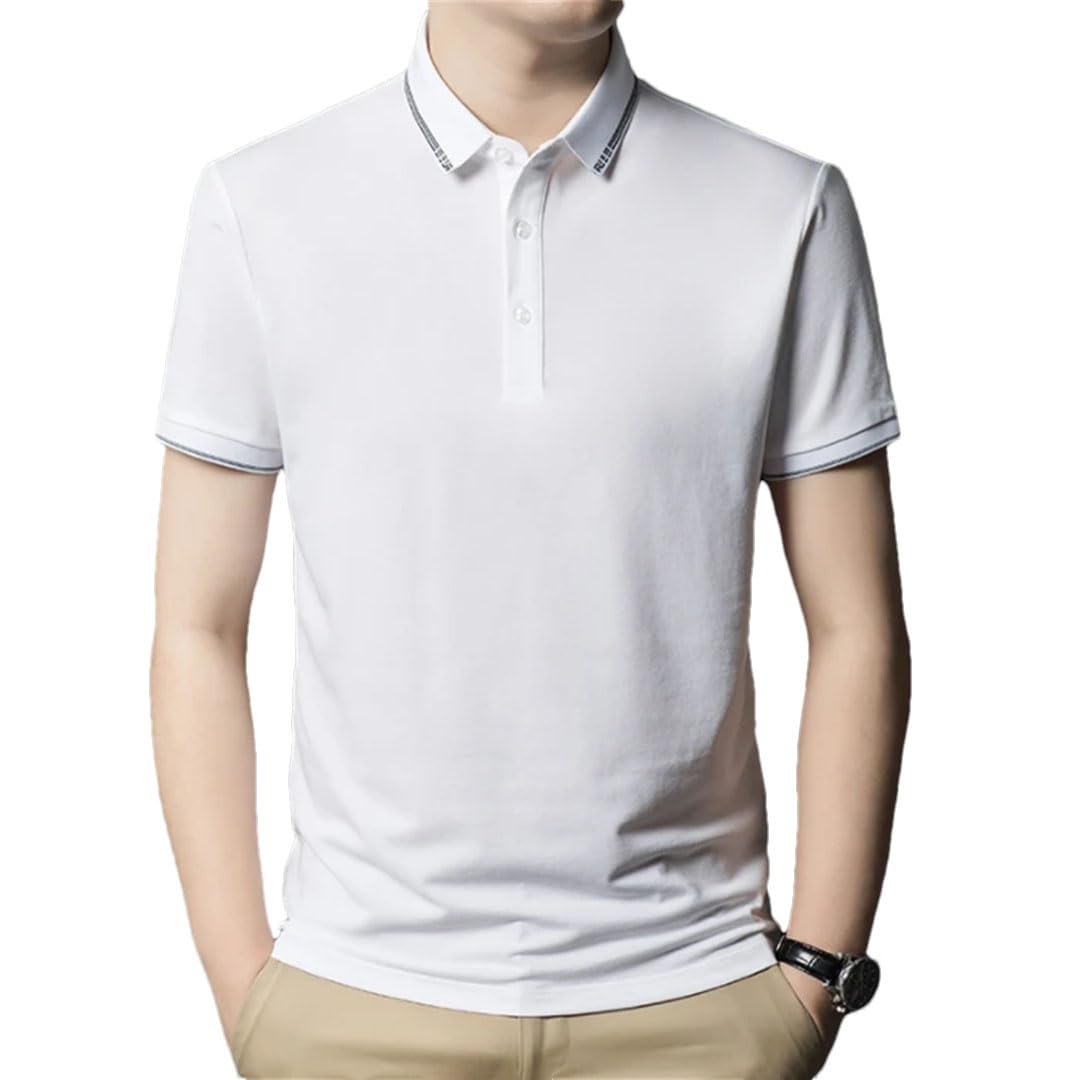 Polo clásico de manga corta con solapa y media manga para hombre, color liso, blanco, 4XL