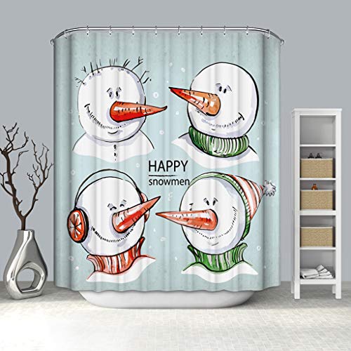 Keshida Merry Christmas Shower Curtains Snowman Santa Reindeer Waterproof Hooks Included