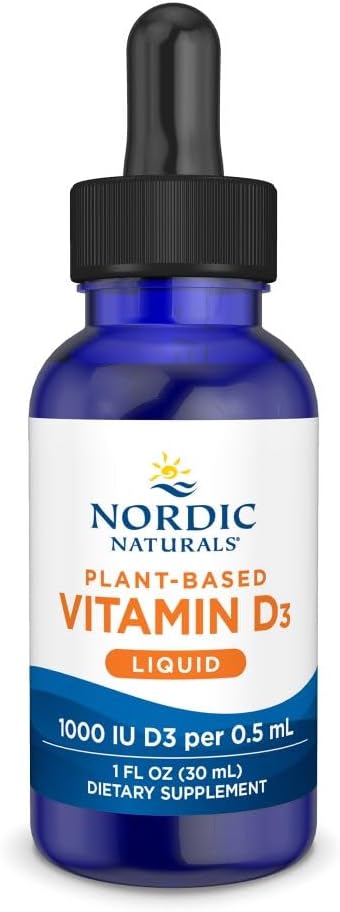 Nordic Naturals Plant-Based Vitamin D3 Liquid - 1 oz - 1000 IU Vitamin D3 - Healthy Bones, Mood & Immune System Function - Non-GMO, Vegan - 60 Servings | Vegan Vitamin D3 from lichen, not lanolin. 1000 IU supports bone health, mood & immune function. Liquid drops, non-GMO.