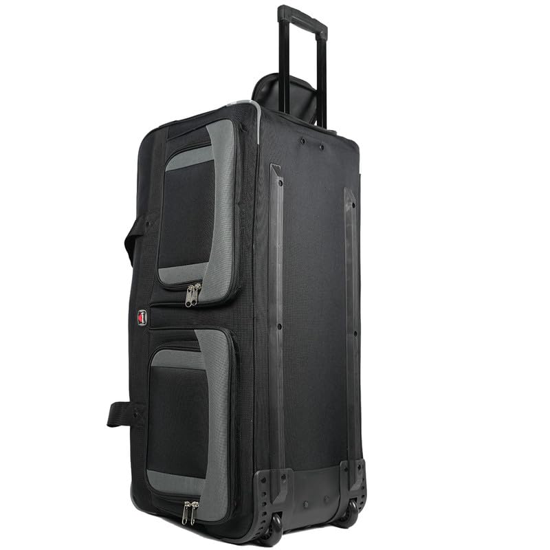 33" Rolling Duffle Bag with Wheels and Handle - Multiple Compartments/Compression Straps With Buckles Balck/Gray trim Large