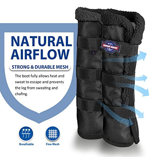 Image of Harrison Howard Horse Fly Boots Summer Protection with Fleece Trim to Eliminate Rubbing Comfortable and Ventilating Mesh Leg Guards Sold in Pair Classic Black M