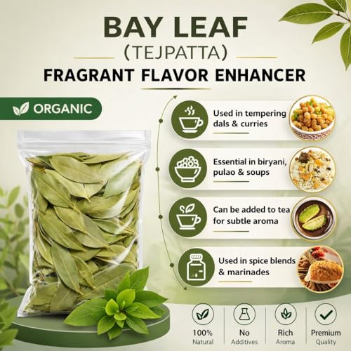 Image of Bay Leaf (Tejpatta) 150gm, 100% Natural Dry Organic, No Additives, Dried Whole Leaves for Cooking, Curries and Spice Blends