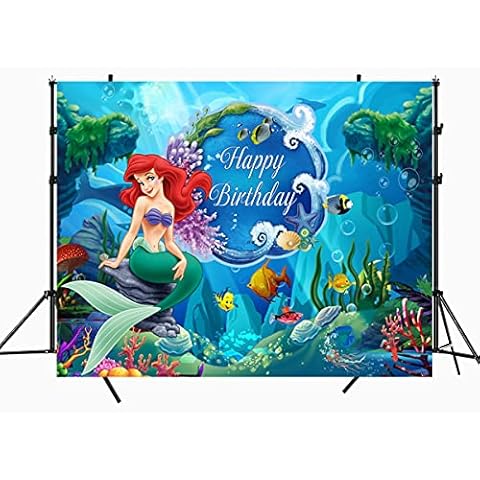 7x5ft Ariel Mermaid Princess Backdrop,Under The Sea Mermaid Background for Photography Girls Birthday Party Decoration Supplies Cover