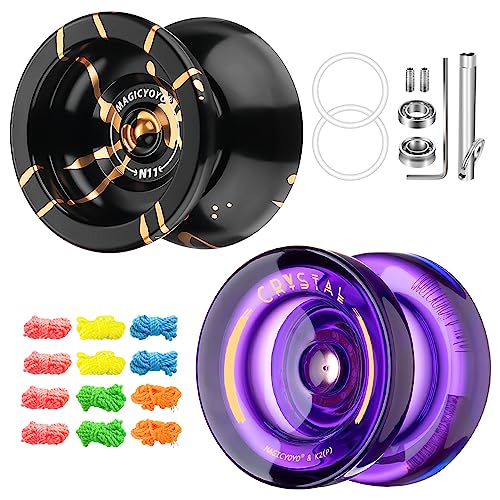 YOSTAR Yoyo Pack en plastique réactif K2 cristal violet, JoJo N11 noir doré, Yoyo double usage pour enfants débutants, Trick Yo yo avec kit de roulement...