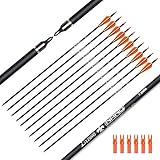 Hunter Ian Archery Carbon Arrow Hunting Arrows 26 Inch with 100 Grian Removable Tips for Compound Bow & Recurve Bow Practice Shooting (Pack of 12)
