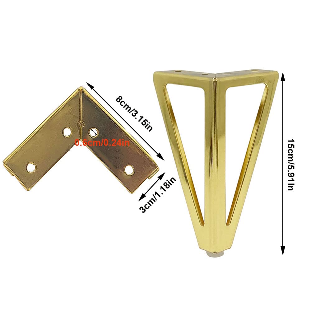 4 Pezzi Ricambio in Metallo per Mobili, Piedini Mobili Triangolari Metallo, Piedini per Armadio Sostituzione, Gambe Mobili Dorati, Gambe Tavolino, per Armadi, Divani, Sedie E Altri Mobili
