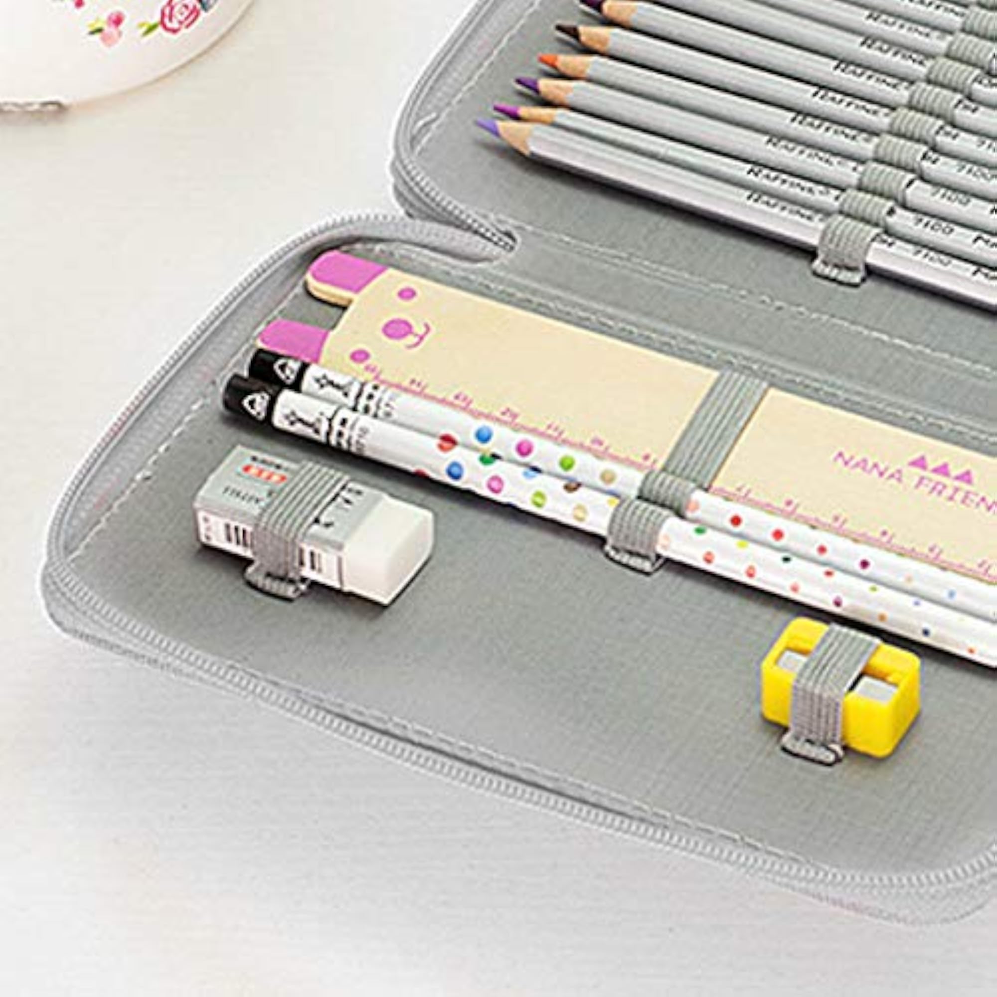 2pcs Makeup Pencil Pen Case Travel Pouch Set, Gray & Purple