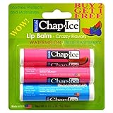 Chap-Ice SPF 4 Premium Lip Balm, Crazy Flavors (Watermelon & Blue Raspberry), 3 pack