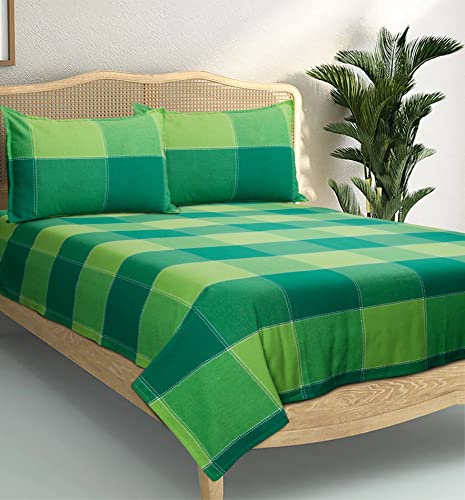 Image of AIRWILL, 200GSM Handloom Cotton Double Bedsheet with 2 Pillow Covers (4-Way Green)