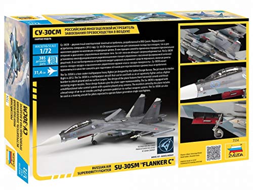 Zvezda 7314 - Russian Air Superiority Fighter SU-30SM Flanker C- Plastic Model Kit Scale 1/72 Lenght 12.3" / 31.4 cm 385 Details - Image 7