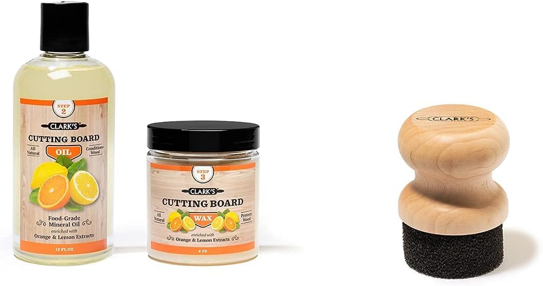 CLARK'S Cutting Board Oil & Wax (2 Pack) with Round Applicator - Lemon and Orange Scent - Cutting Board Care all in One!