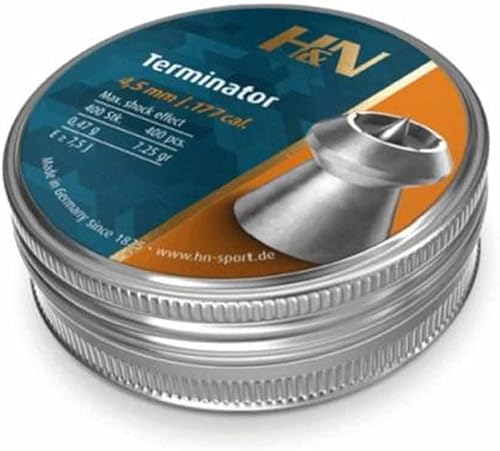 Haendler & Natermann Terminator - Pellets de pistola de aire de punto hueco calibre .177 7.25 granos (400 unidades), gris (PY-P-971)