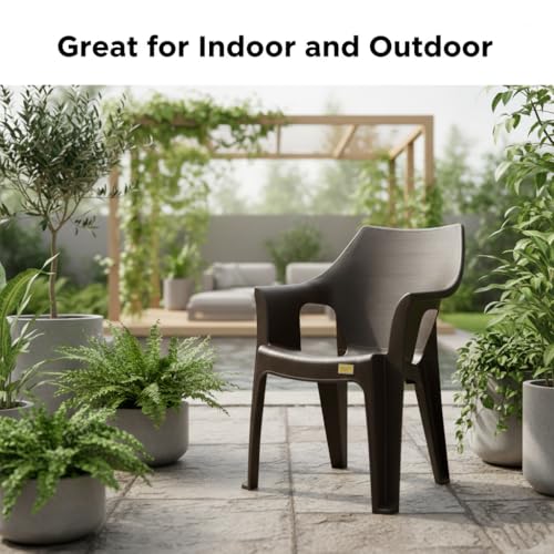 Image of Patiofy Plastic Chair for Home & Outdoor Use | Heavy Duty Comfortable Chair with Strong Legs | Stackable, Easy to Clean | Suitable for Living Room, Balcony, Patio Pack of 1 (Oxford Brown)