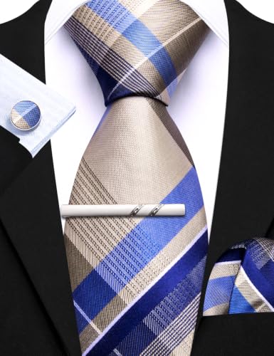 Image of Barry.Wang 6 PCS Men Ties Set Silk Business Fashion Woven Necktie Handkerchief Cufflinks Paisley Stripe Wedding Party