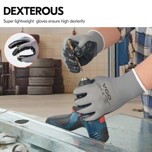 Image of Vgo... 10-Pairs Safety Work Gloves, Gardening Gloves, Non-slip Nitrile coating, Dipping Gloves (Size S, Gray, NT2110)