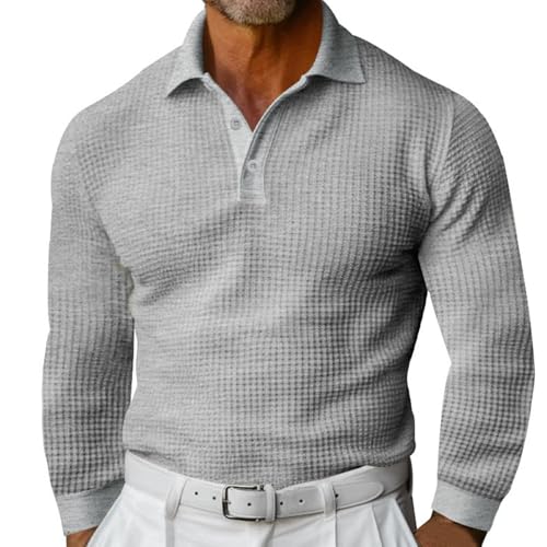 Polo Uomo Manica Lunga Elegante Comodi Lavoro Casual Maglie Basic Firmate Regular Fit Traspirante Polo Tennis Slim Fit Manica Lunga Tinta Unita Maglietta Golf Primavera Leggera Bottoni T-Shirt