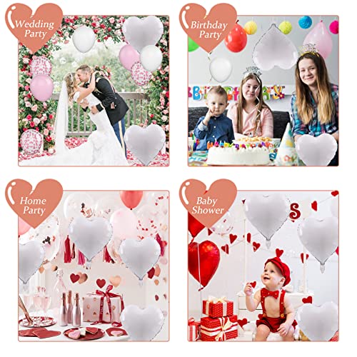Grey White Heart Foil Heart Shaped Balloons, 10Pcs White Foil Heart Balloons Valentines 18Inch White Love Foil Balloons For Helium Valentine Decorations For White Wedding, Brithday Party, Anniversary #TOP4