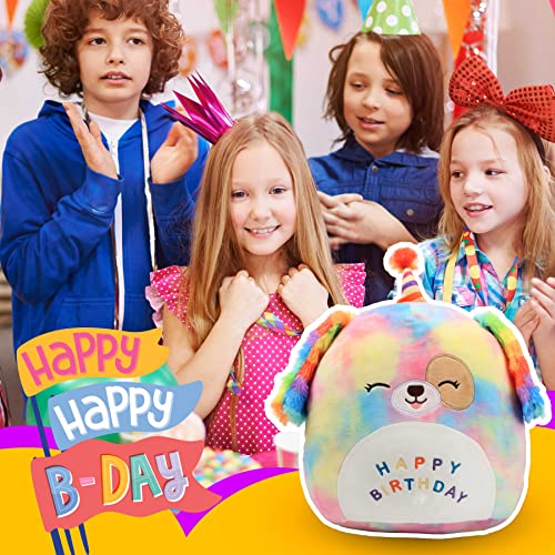 Image of Easfan 12'' Original Rainbow Birthday Dog Plush Pillow Soft Puppy Plush Toy Cute Dog Stuffed Animal Birthday Gifts for Kids Toddlers