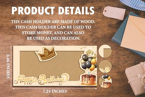 Wooden Birthday Money Holder, Happy Birthday Gifts For Friends Boys Girls, Cash Holder Holiday Party Supplies -032