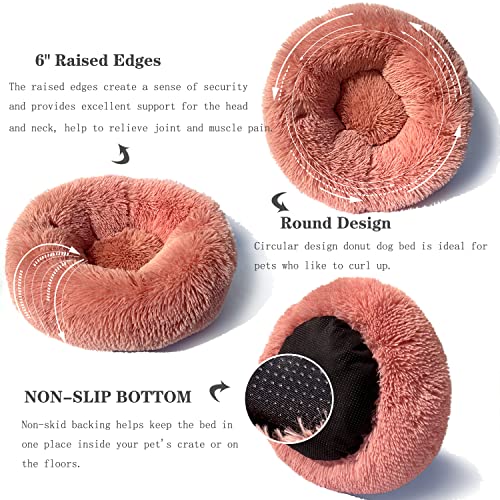 Pink Dog Beds for Small Dogs with Blanket Attached,Small Pet Bed Washable Calming Faux Fur Burrow Doggie Beds for… - Image 5