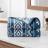 Martha Stewart Fair Isle Vintage Holiday Decor Jacquard 525 GSM 100% Cotton Hand Towels - Set of 2, Dark Blue/White, 2 Reversible Christmas Decorative Hand Towels