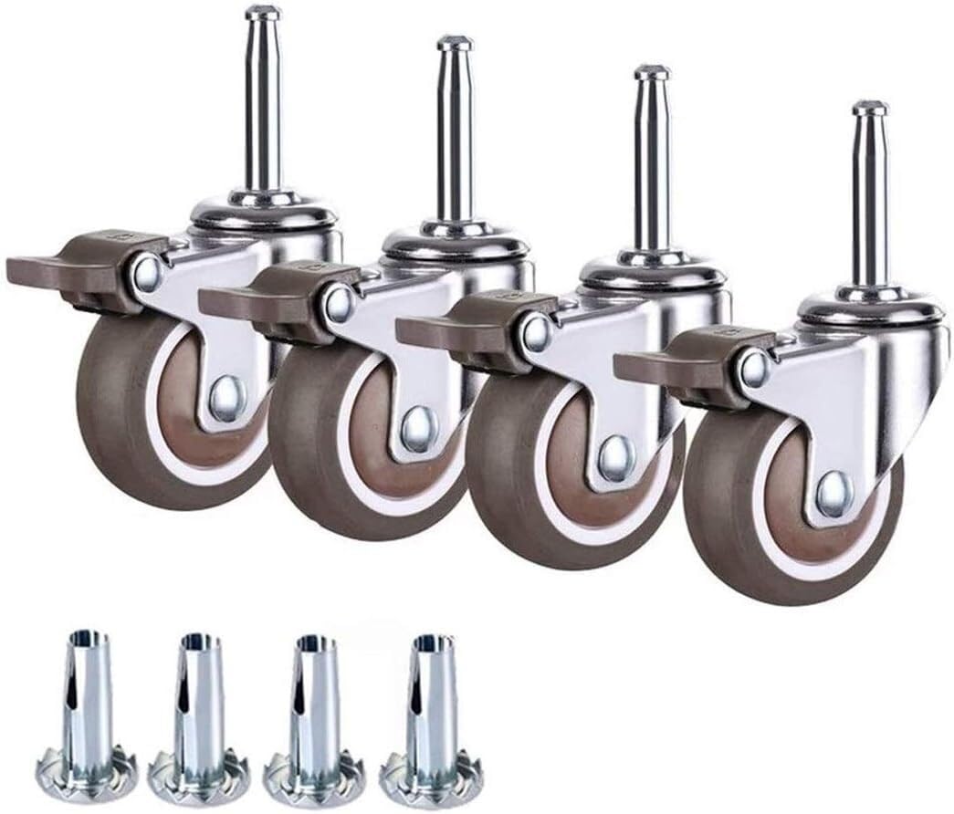 Lenkrollen, Lenkrollen, Lenkrolle, Möbelrollen mit Bremsen, Lenkrolle aus Gummi, M8-Montagestange, 360 Grad drehbar (4 Bremsen) (50 mm)