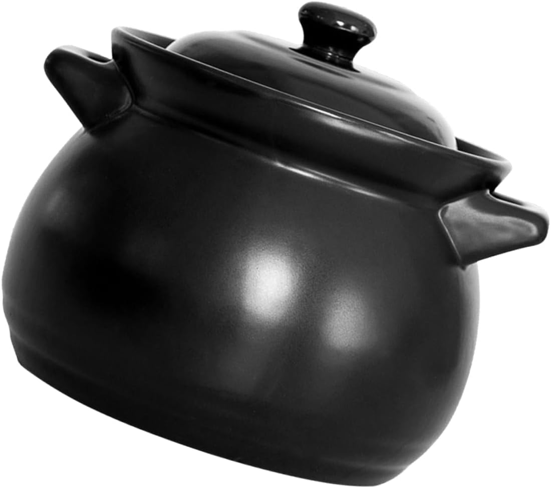 1Pc Braised Chicken Casserole Pot Heat Resistant Kitchen Rice Pot for Soups and Stews Black Cookware for Daily Use and Housewarming